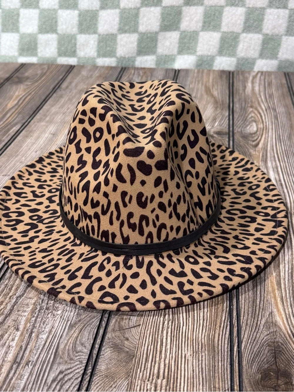 Womens Leopard Print Fedora Hat - Tan and Black